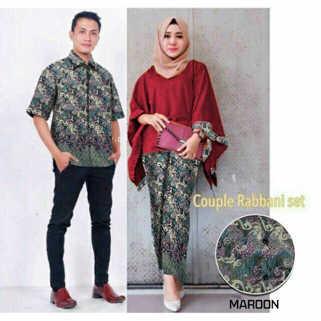 Gamis Syari Baju Couple Family Kebaya Batik Set Modis CP Rabbani Marun Termurah