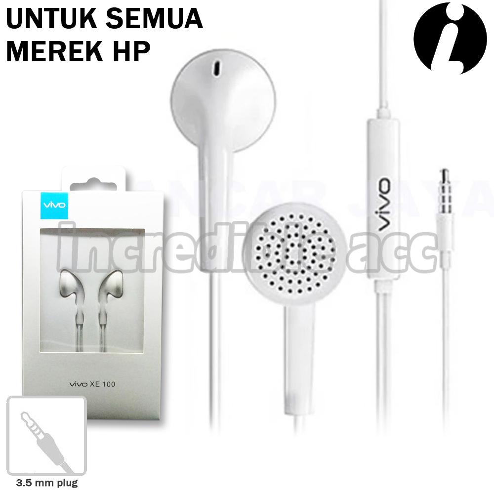 Headset Type Vivo XE100 Untuk Samsung/Xiaomi/OPPO/VIVO/Apple/Sony/Huawei/ASUS/ Dan Semua Merk HP Dengan Jack Audio 3.5mm High Quality Audio - Putih