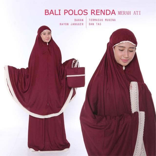 Mukena Bali Polos Renda biru laut