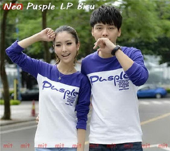 LenganPanjang Baju Couple Lengan Panjang Kaos Kembaran Simple Neo Pusple Biru