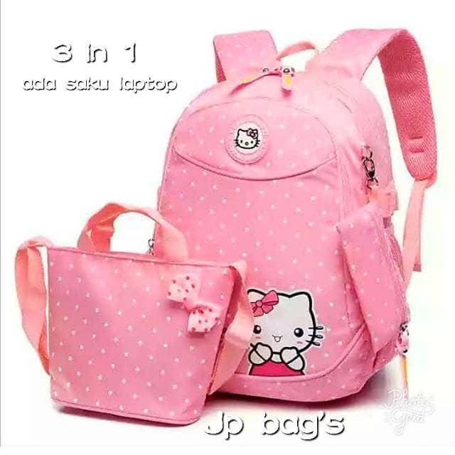 Jual Grosir Tas Ransel Anak Sekolah SD Perempuan Hello Kitty 3in1 Murah 1 Promo