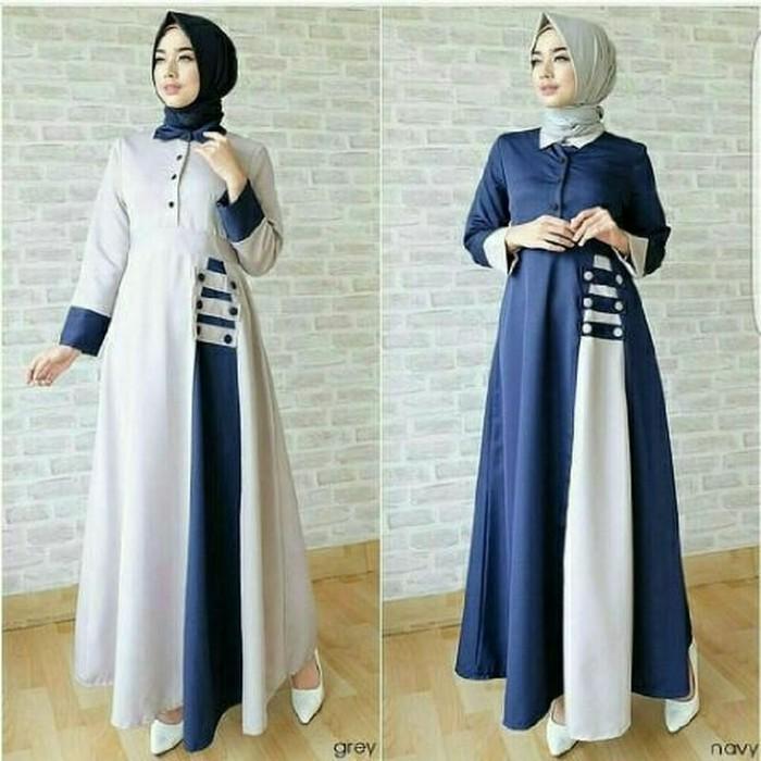 (JNH Shop) Esia Maxi Simpel Navy Abu Gamis Dress Trendy Gaul Baju Wanita Murah TA