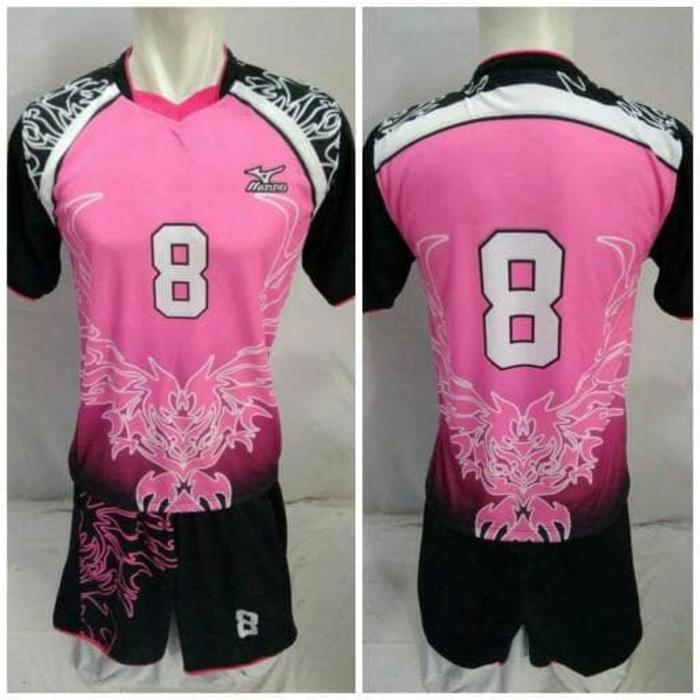 setelan baju voli mizuno bahan kaos tebal pe super volly printing