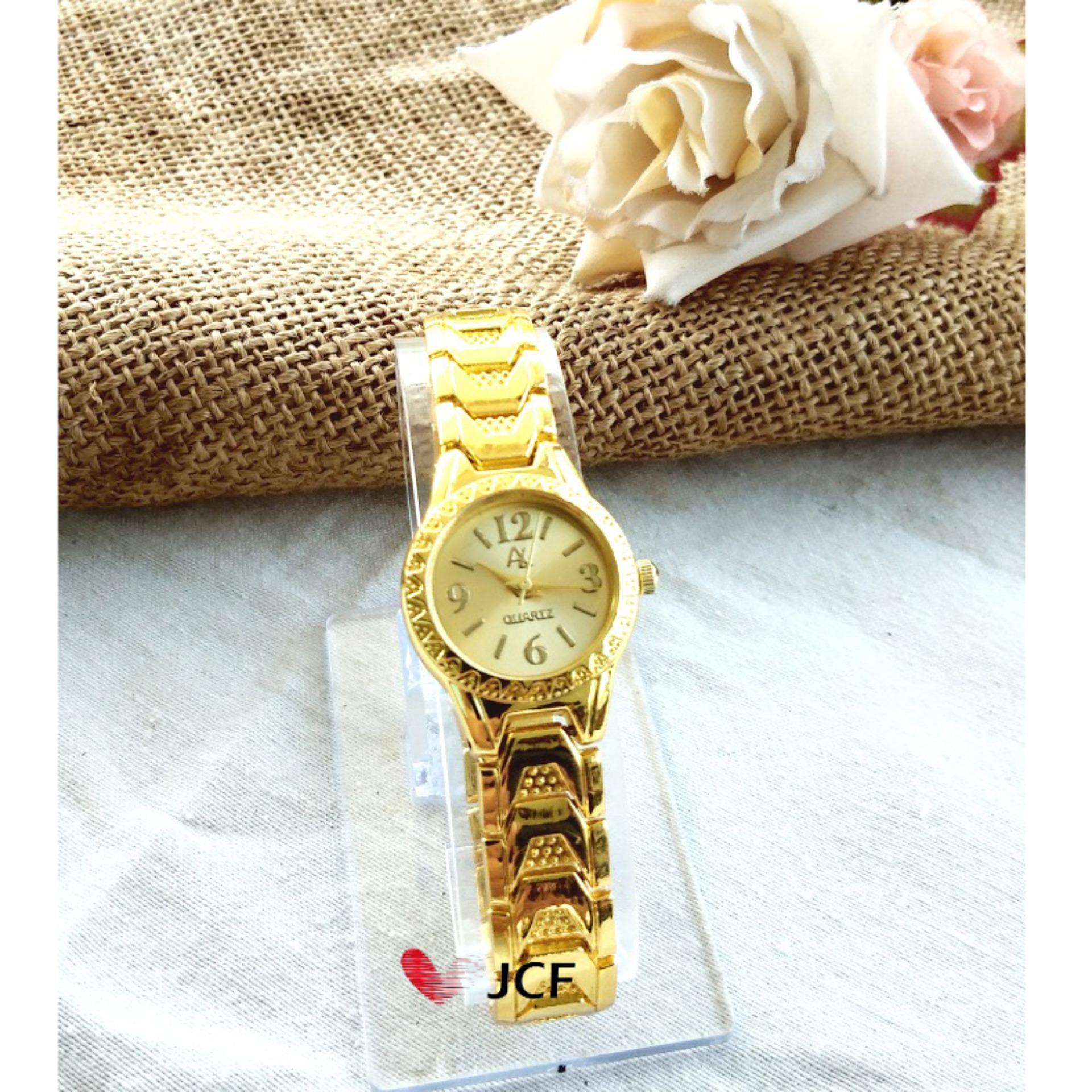 JCF Jam Tangan Emas Analog Fashion Wanita Cantik Mewah - 578 Round Gold