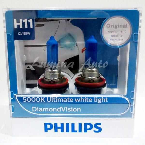 Philips Diamond Vision H11 55 Watt - Lampu Mobil Headlamp / Foglamp Warna Putih 5000K ( White )