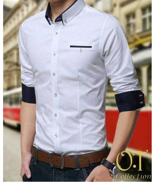 pakaian pria kemeja slim fit warna putih - mr white VL