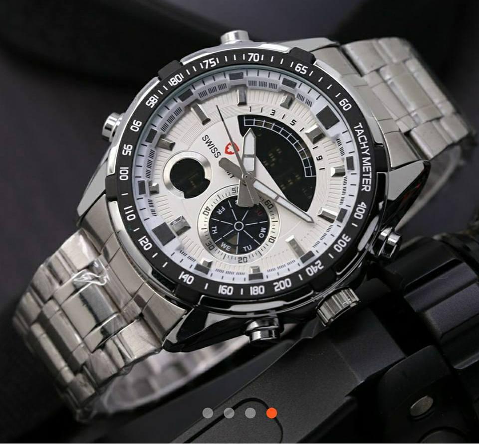 Swiss Army Dual TIme Jam Tangan Pria SA399NY Tali Rantai