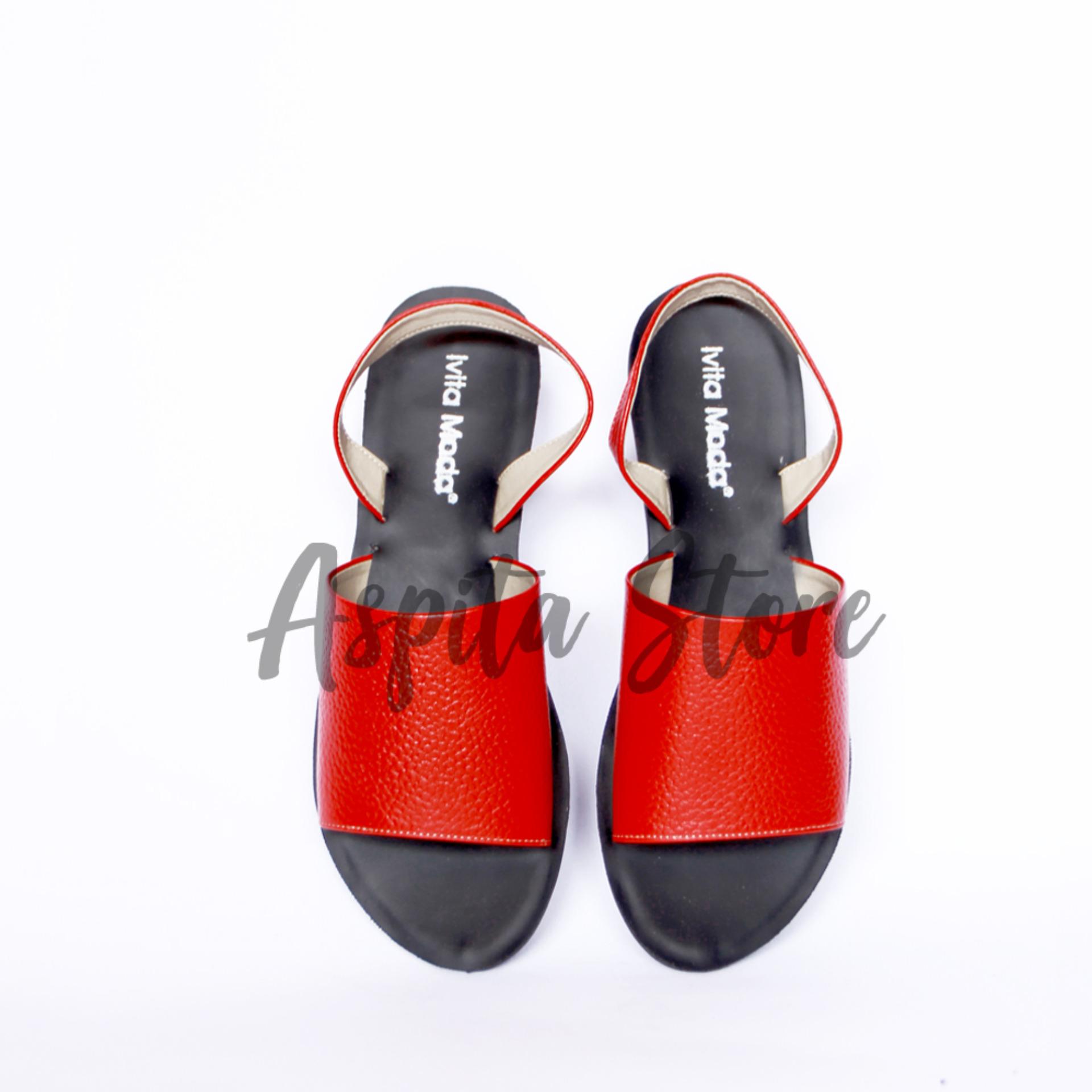 Sandal Kulit Sandal Tali Merah Wanita Trendy Asli Garut Premium Murah - Aspita Store