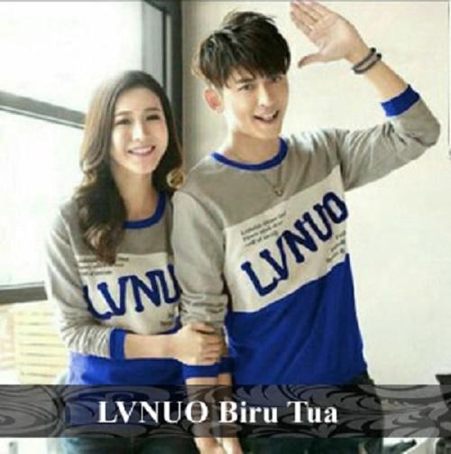 LenganPanjang Baju Couple Lengan Panjang Simple Kaos Kembaran Terbaru LVNUO Biru Tua