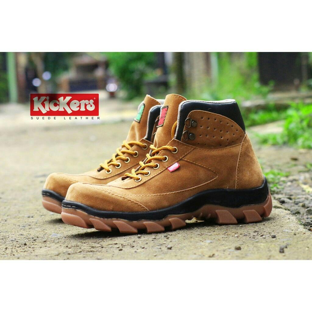 KICKERS- SEPATU BOOTS SAFETY PRIA KICKERS OUTDOOR HIKING TOURING TRACKING LAPANGAN TALI UJUNG BESI HITAM