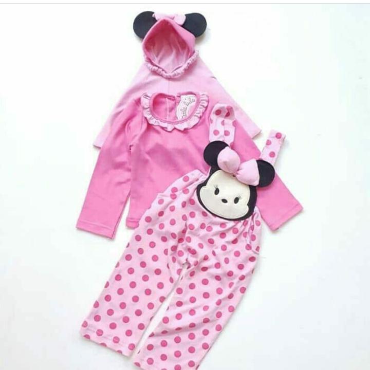 overall muslim anak karakter dengan jilbab - kulot setelan bayi perempuan lucu - Baju bayi cewek bsju lebaran terbaru