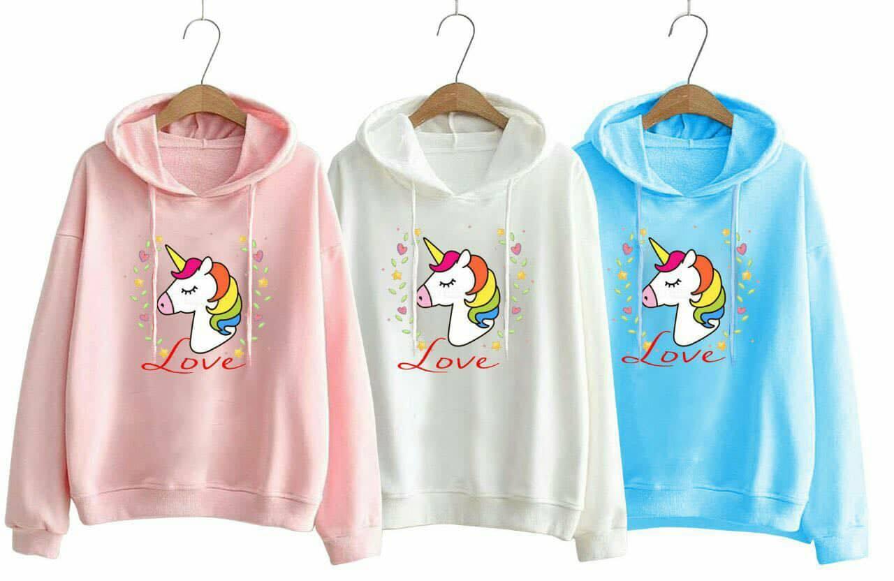 KING_FASHION SWEATER WANITA TOPI LOVE UNICORN PUTIH