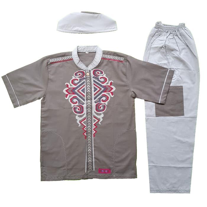 New Baju Muslim Koko Anak Laki-laki Stelan Setelan Pendek Set Peci AN 1-1 Promo