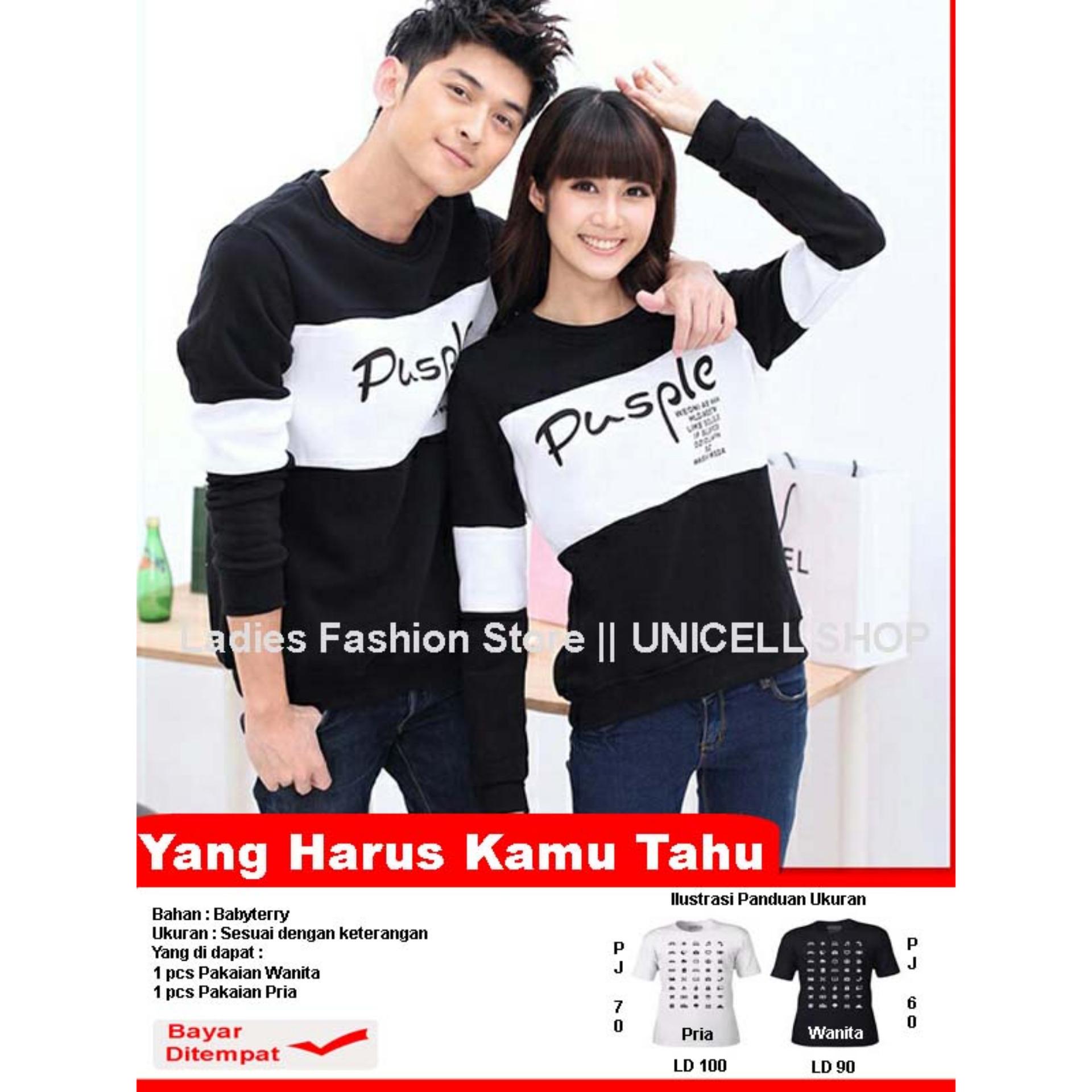 Baju Wanita Shop Kaos Couple lengan Panjang Pusple / Kaos Couple lengan Panjang distro / Cotton Combed Pasangan / T-shirt Pasangan / Pakaian Kembar / Kaos Pria Wanita LC - Hitam - A0125