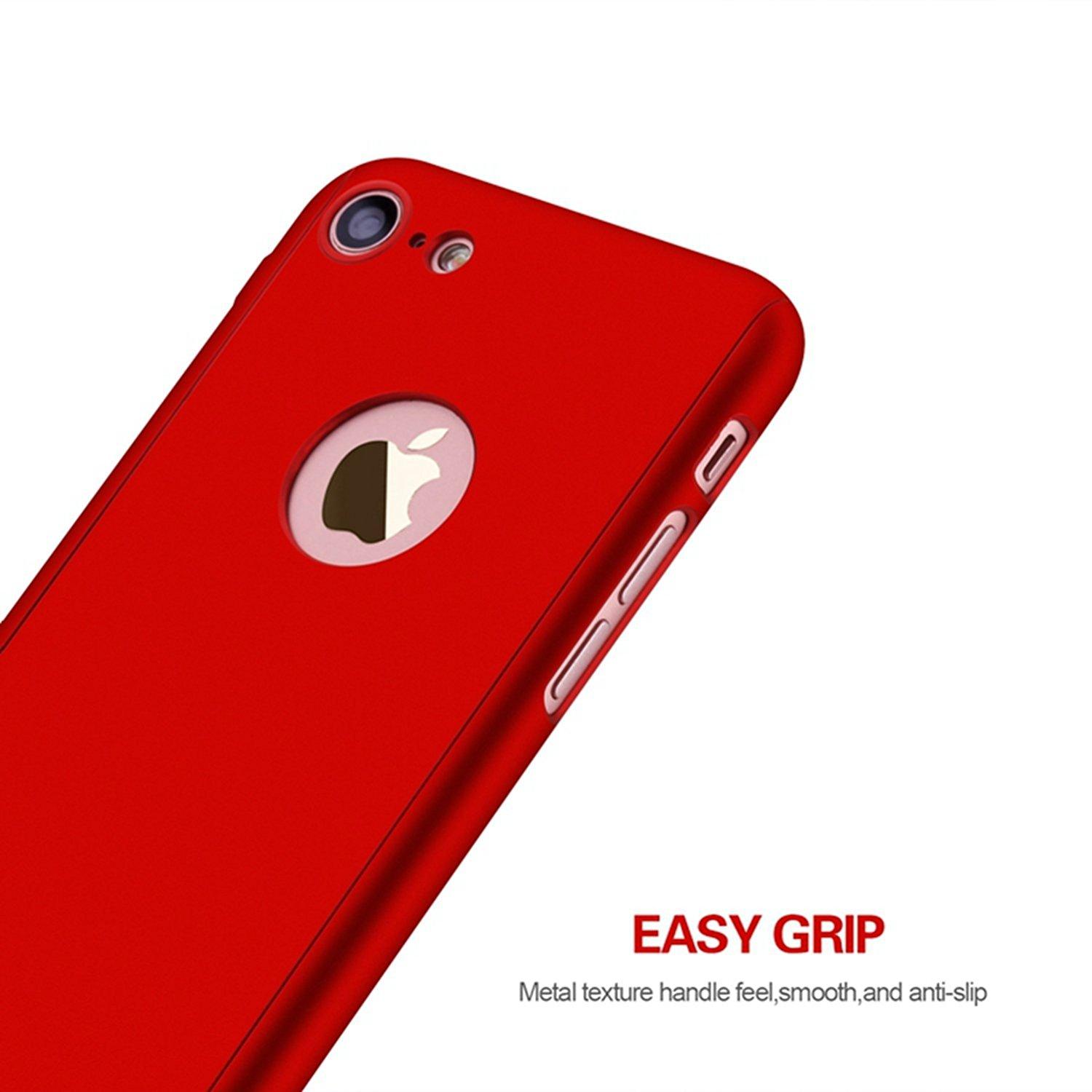 Hardcase Case 360 Iphone 6+ / 6s Plus Casing Free Tempered Glass Cover - MERAH