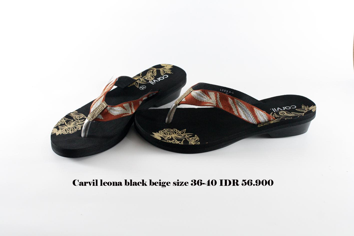 carvil leona sandal jepit wanita hitam beige