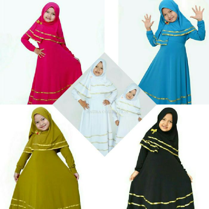 baju muslim gamis anak bagus warna putih hitam biru hijau Pink fanta