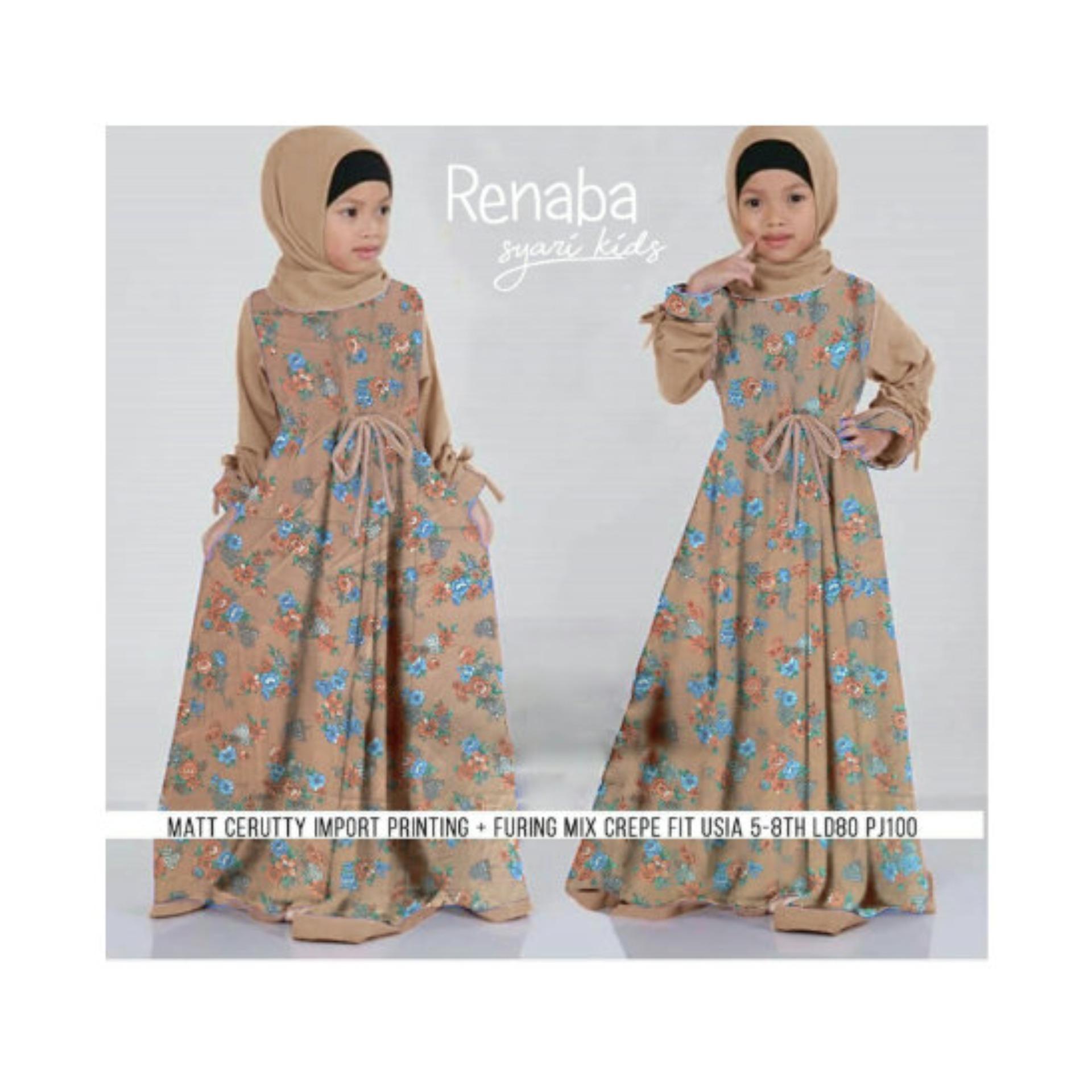 Renaba 4 Syari Kids/Gamis Anak Ceruti Print/Gamis Free Phasmina