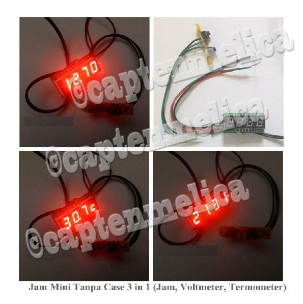3in1 Jam + Voltmeter + Termometer Volt Meter Pengukur Ukur Arus Tegangan Panas Aksesoris Motor Beat Scoopy Vario NMAX Mio M3 AEROX Fino Revo Supra CB 150 R MX KING X RIDE VIxion PCX Supra X Soul GT Verza CBR Ninja Byson Asesoris Motor Acessoris Motor