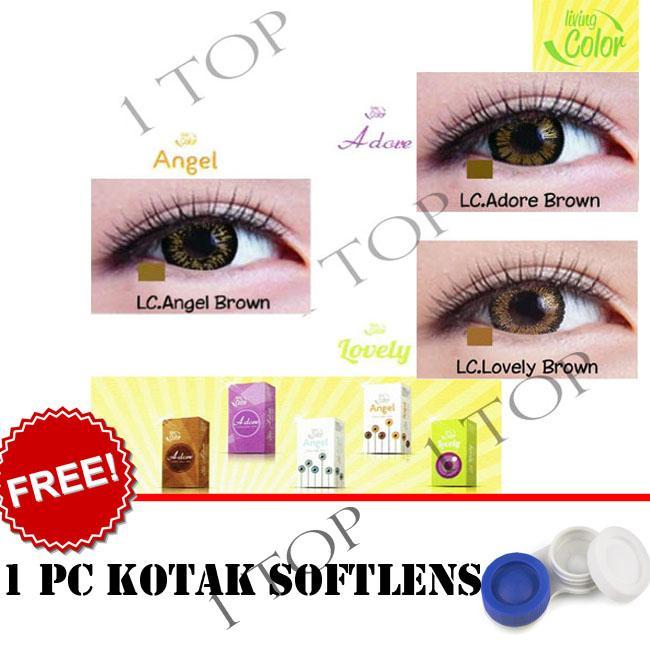 Softlens Living Color Blue, Brown, Gray, Green, Violet - Random : Adore, Angel, Lovely - Kualitas Bagus + FREE Lenscase
