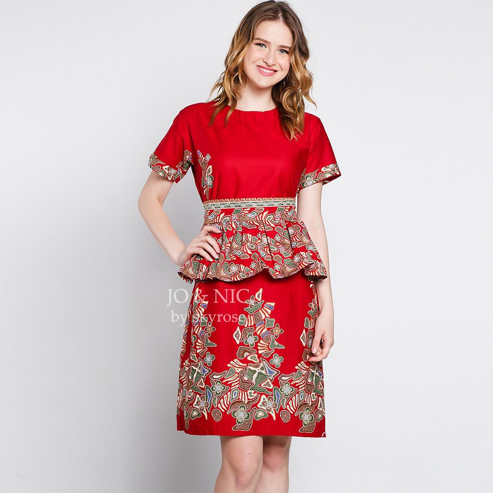 Dress Batik Tatiana Peplum AllSize + Obi - Batik Modern Dress Kantor