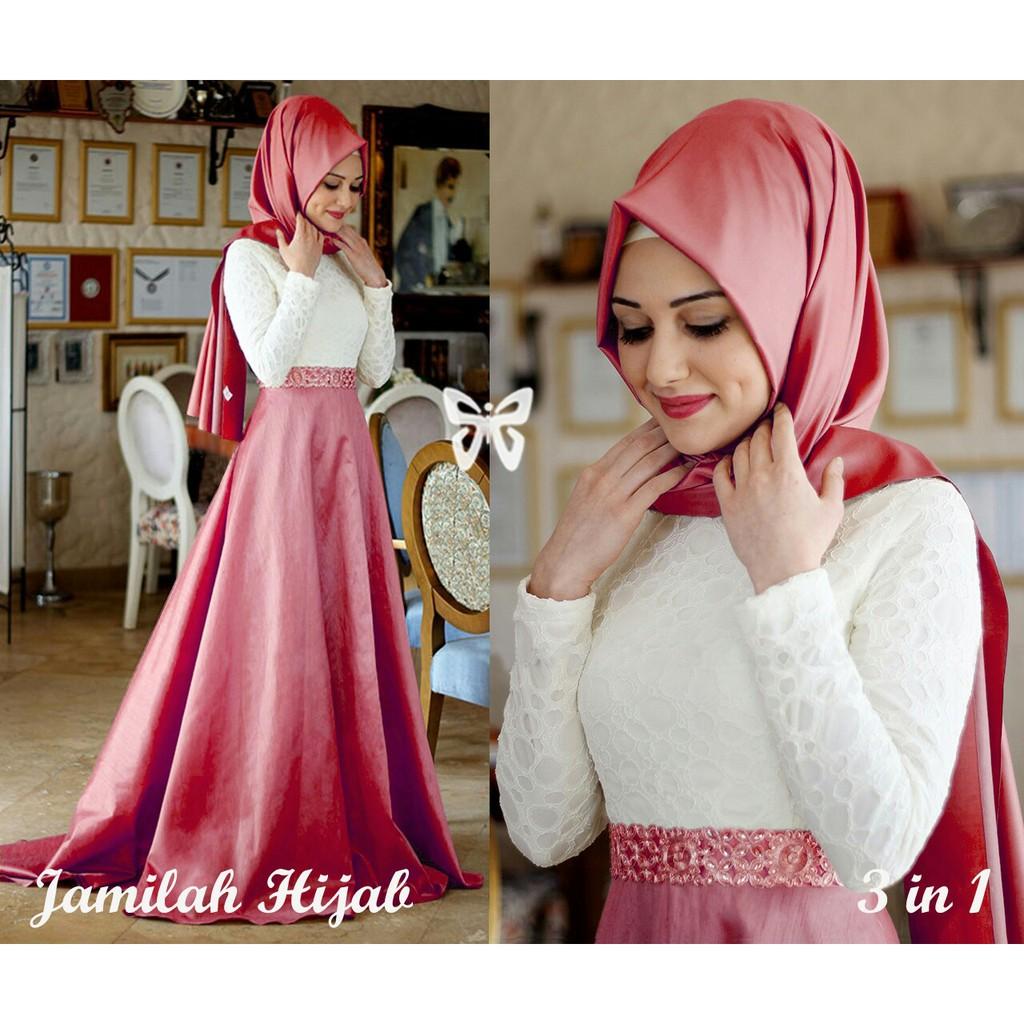WARNA BARU! JAMILAH GAMIS BALOTELLI KEBAYA MODERN GAUN DRESS GAUN PESTA BAJU LENGAN PANJANG WANITA PUTIH-TOSCA