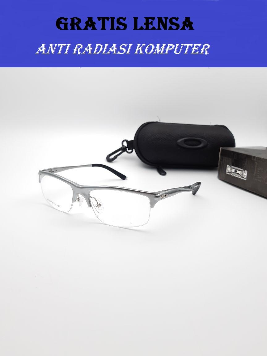 Oki_Store Frame Kacamata Sport Halfwire-Silver Alumunium New Normal / Baca / Plus / Minus / Cylinder Photocromic / Photogrey / Anti Radiasi Komputer Berubah Warna