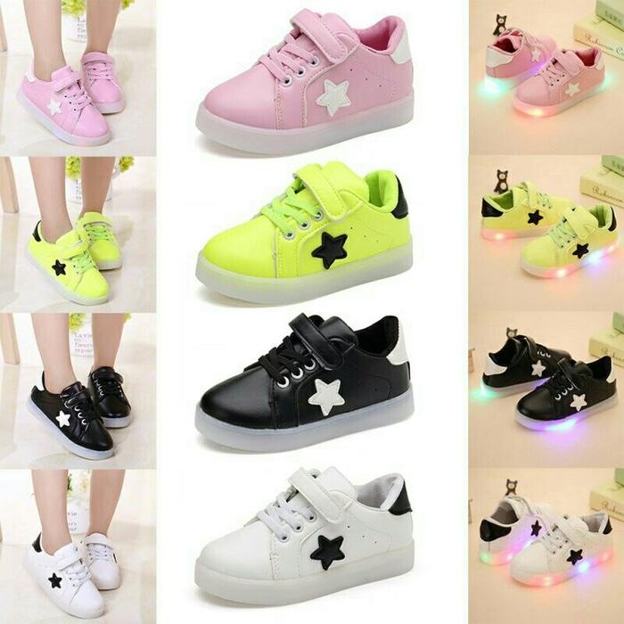 JUAL Sepatu anak casual bahan kulit PU dan lampu LED warna warni