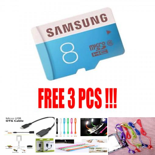 MEMORY CARD / MMC / MICRO SD SAMSUNG CLASS 10 8GB + FREE Kabel OTG + Lampu LED + Handsfree Music Angel
