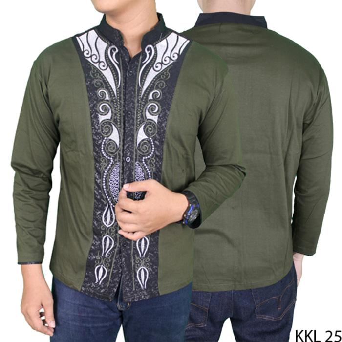 Baju Koko Betawi Lengan Panjang Katun Hijau Lumut KKL 25
