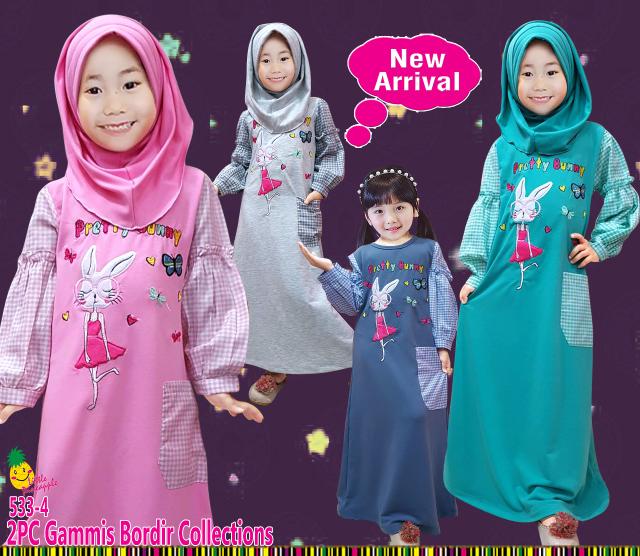 Baju Muslim Gamis Kaos Anak Perempuan Little Pineapple Kelinci Kotak