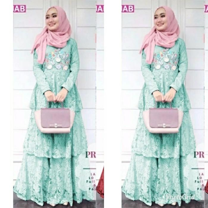 (JNH Shop) Baju Muslim Gamis Gaun Pesta Hijab Dress Citra Brukat Hijau Abu TH