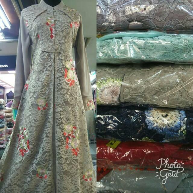 Realpict Gamis Bahan Brukat Mix Ceruty / Gamis Muslimah Pesta