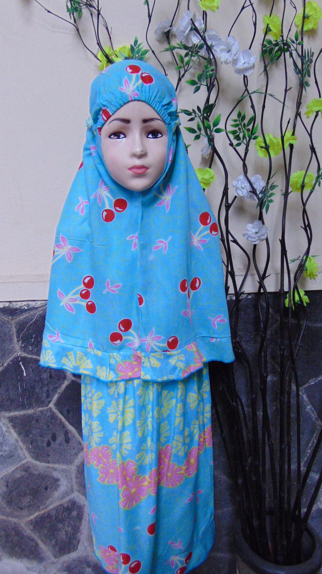 kembarshop - FREE Pouch Tas Mukena Anak Bayi 0-2th Murah Adem Banget Motif Cherry Biru