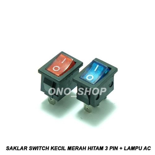 Saklar Switch Kecil Merah Hitam 3 Pin + Lampu AC