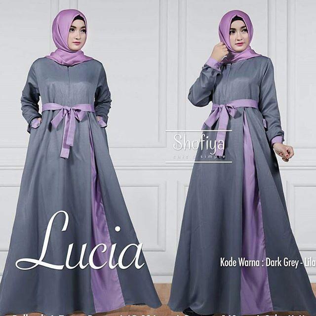 Baju Pakaian Murah Wanita / Gamis Maxi Lucia Dress Dark Grey / Grosir Brukat Kekinian Tanah Abang
