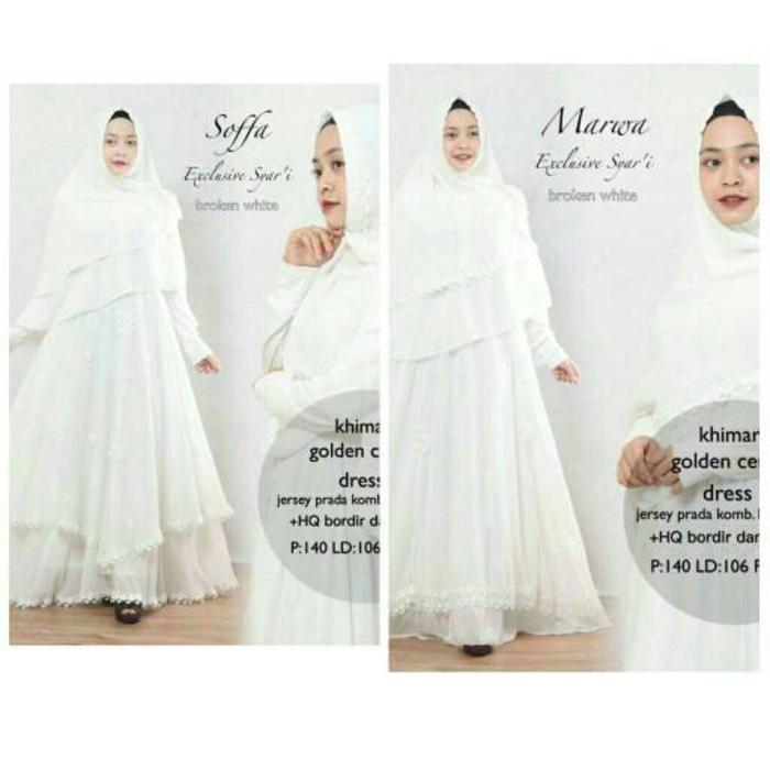 Gamis Syari Wanita muslim umroh haji khimar polos Warna Putih Branded