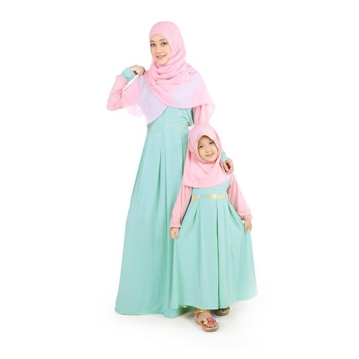 Gamis Couple Ibu Anak Mint Peach. Murah- Cantik- Lucu. Bahan Jersey