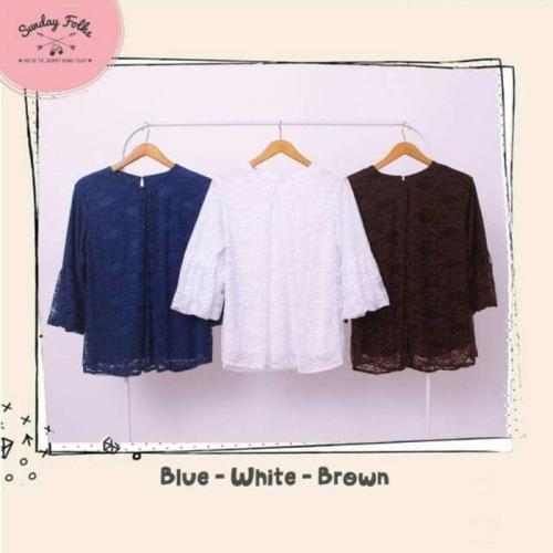 Blus Brokat Tile Atasan Wanita Tangan Balon Brukat