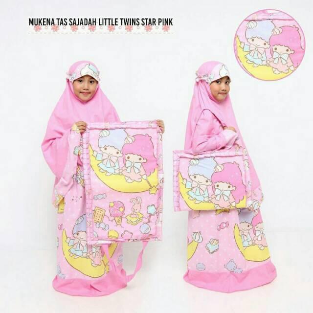 PROMO MUKENA ANAK LITTLE TWINS STAR PINK TAS SAJADAH / GROSIR SUPPLIER AGEN RESELLER TASIK TERMURAH L