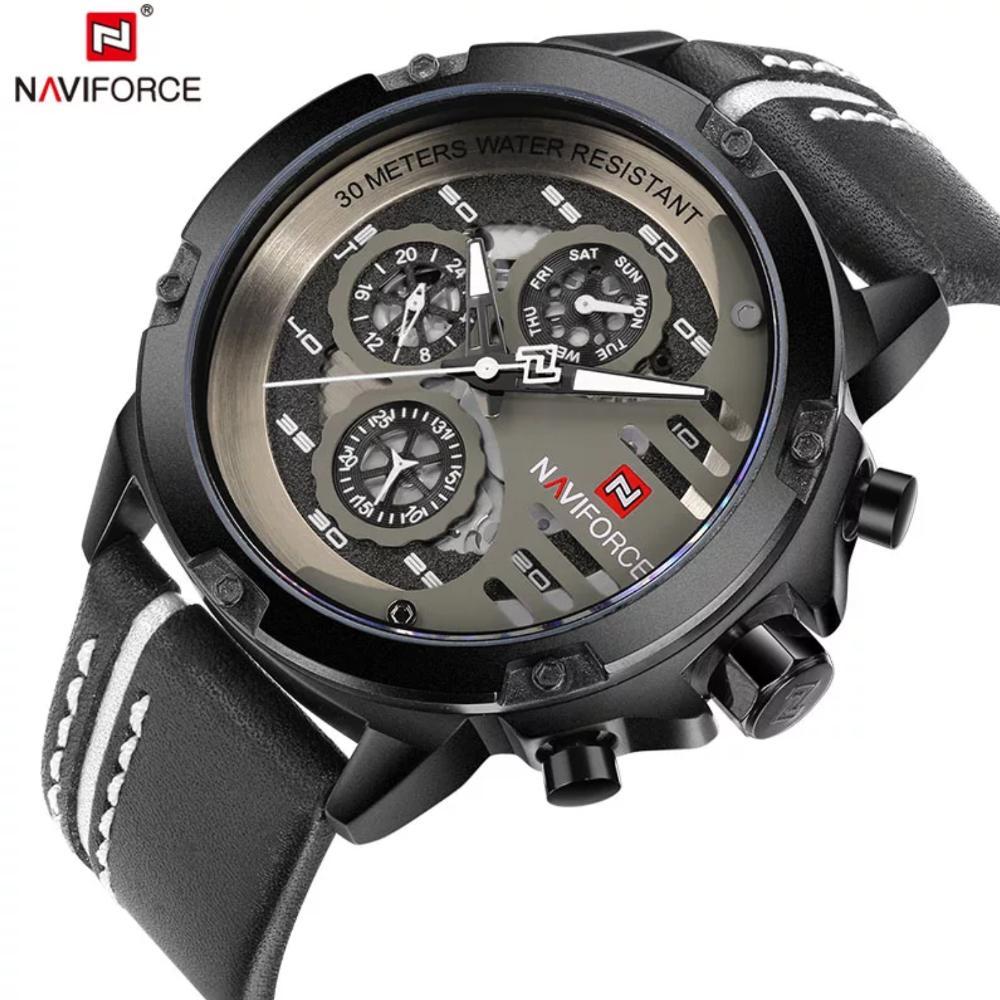 Jam Tangan Pria Original Naviforce genuine leather by hargajam cowok tali kulit asli chrono aktif anti air ori water resist proof renang bergaransi - 5pilihan warna