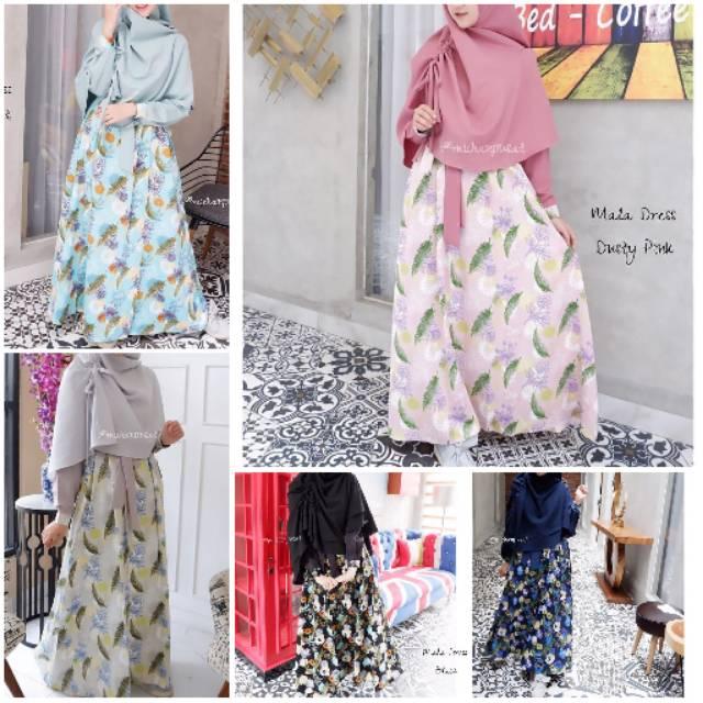 Mala Dress by Michan Hijab gamis bahan wollycrepe polos kombinasi maxmara best seller hijau mint XXL