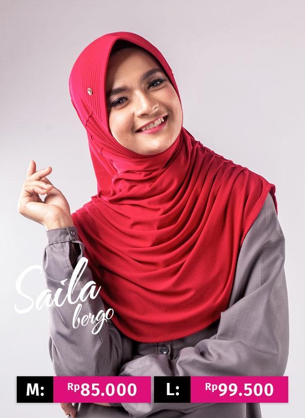Pasmira Saila Bergo Murah Motif Polos Kerut Samping Warna Merah /Kerudung dan Jilbab Murah / Kerudung Instan dan Jilbab Instan Murah dan Syari