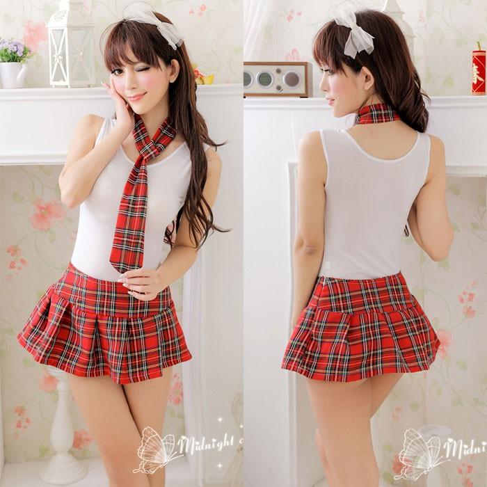 Jual Lingerie Costume Student White Red Square Two Pieces Sexy Pakaian Dalam Baju Tidur Seksi WU1040WE Kode Bangsa-ai403