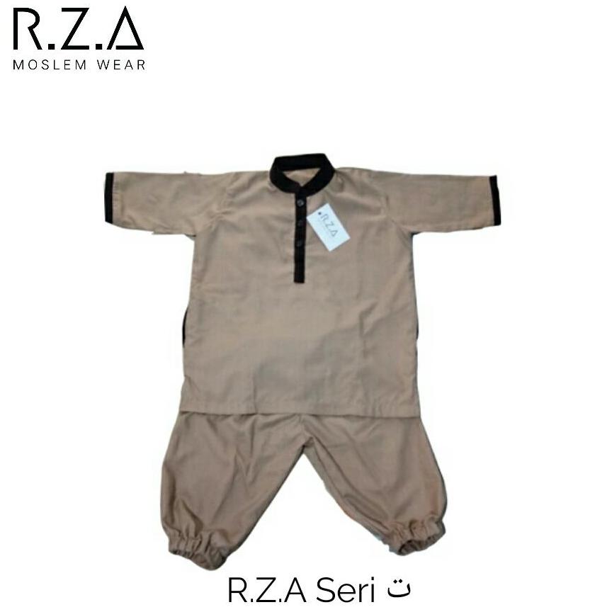 RZA MW Baju Gamis Turki Seri ( Ta' ) Anak Laki Setelan Baju dan Celana Warna Coklat Muda Kain Premium Dingin Dipakai Pakistan Arab Koko Jubah Anak Syari Syari Ganteng Tidak Isbal Hari Raya Idul Fitri Lebaran