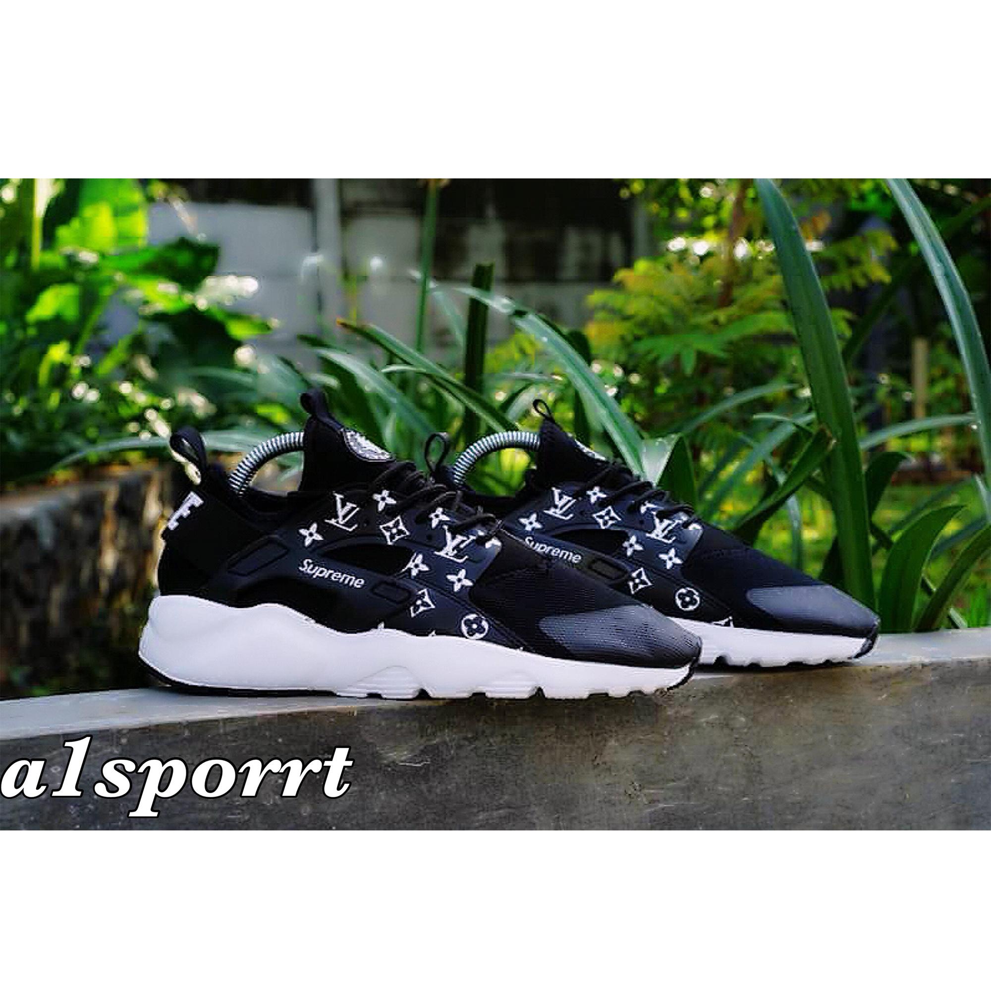 Nike Huarache Supreme Lv Kualitas Premium Hitam Putih Motif