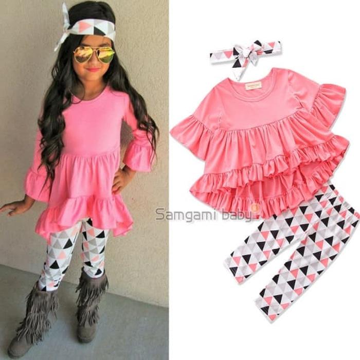 Baju Setelan Anak Perempuan Import Hawaii Top Pink Legging Segitiga