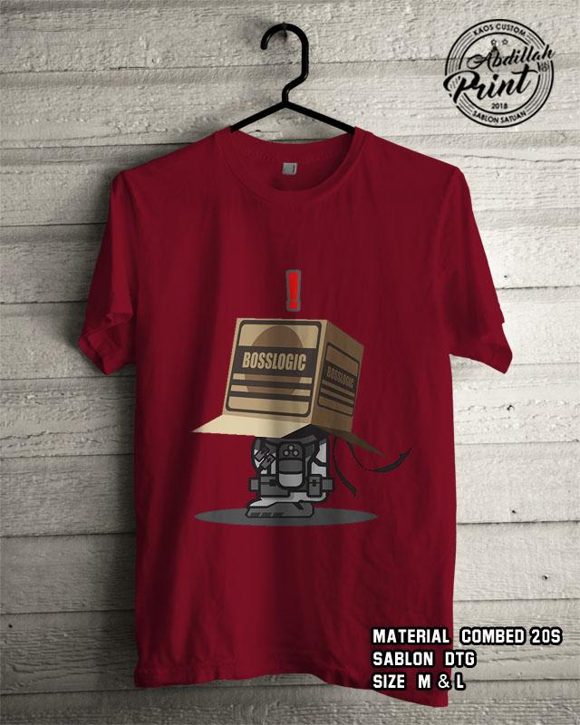 Kaos Distro Custom Design T Shirt Casual Atasan Pria Wanita Cotton Combed 20s Sablon DTG Quality Export - Animasi Boslogic - Marun