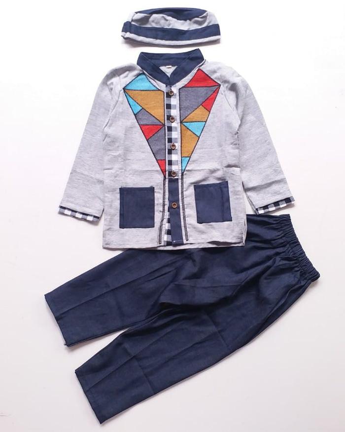 Baju Muslim Koko Anak Laki Cowok Katun Warna Segitiga Celana Denim Terbaru 2018