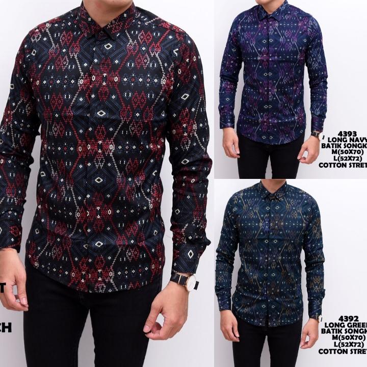 Kemeja Batik Songket Pria Panjang Kerja Kantor Slimfit Baju Batik Hijau Tosca, M